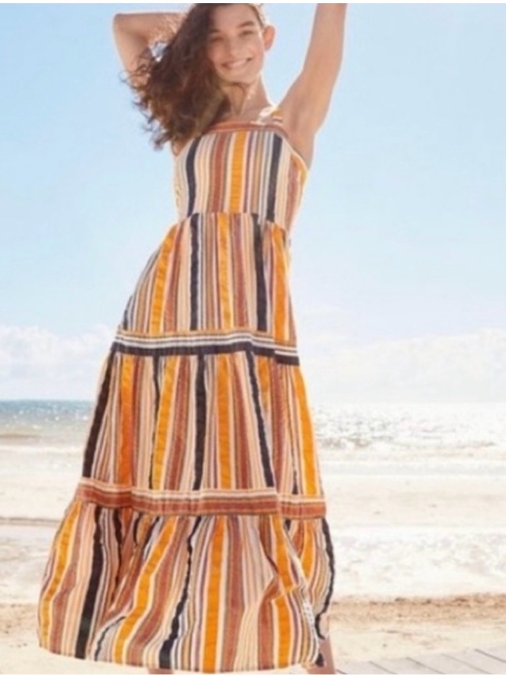 LOFT Striped Maxi/ankle length Dress in Yellow, Orange and Cream - Picture 1 of 4